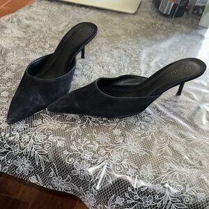 SCHUTZ Black Suede Pointed Mules